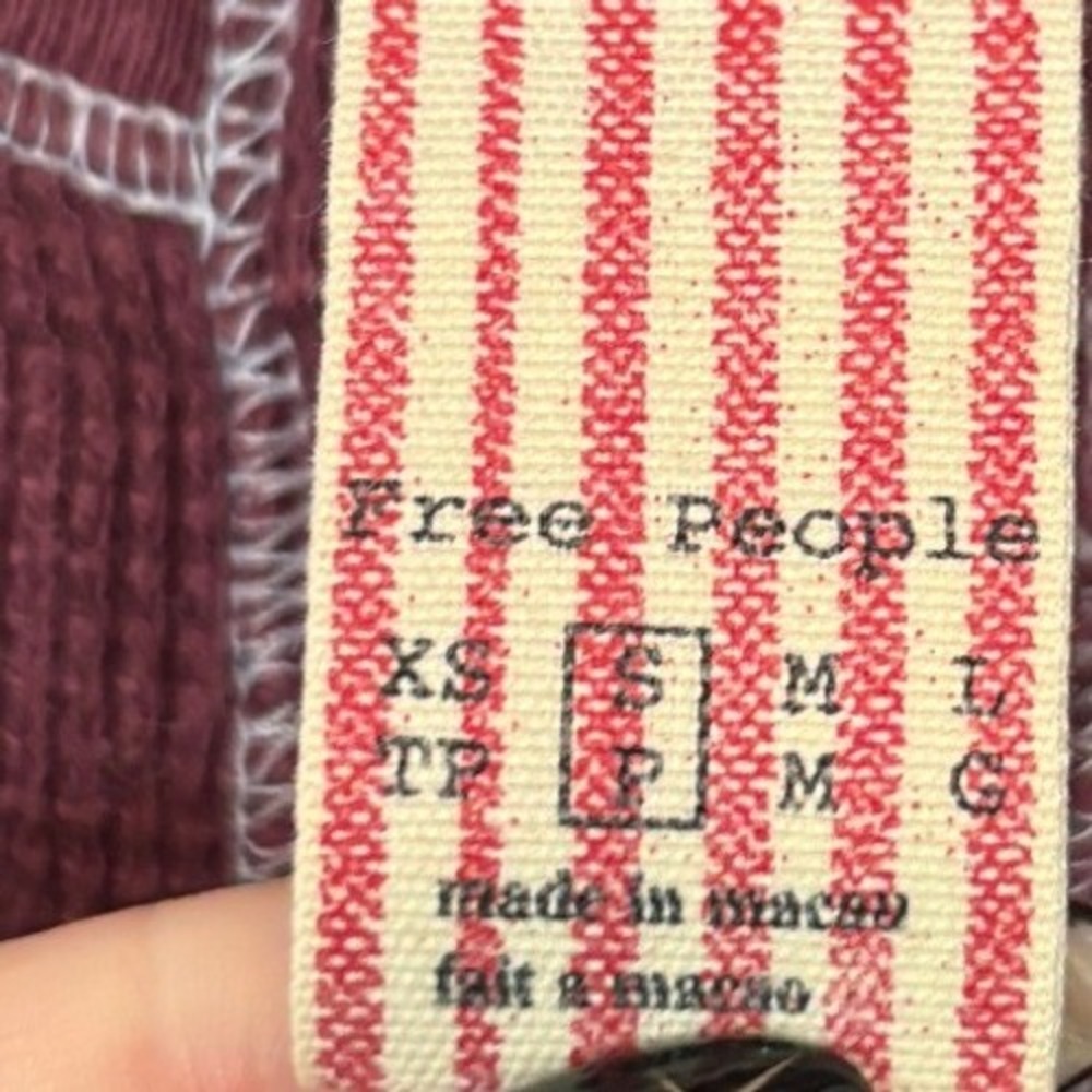 Free People Burgundy Waffle Knit Henley Tank Top Small Contrast Stitch Boho - Picture 2 of 4